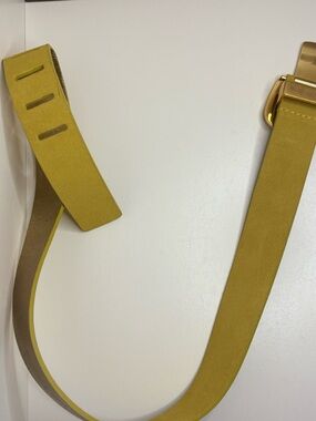Mustard Yellow Suede Belt Gold Buckle Statement Waist Belt Small
